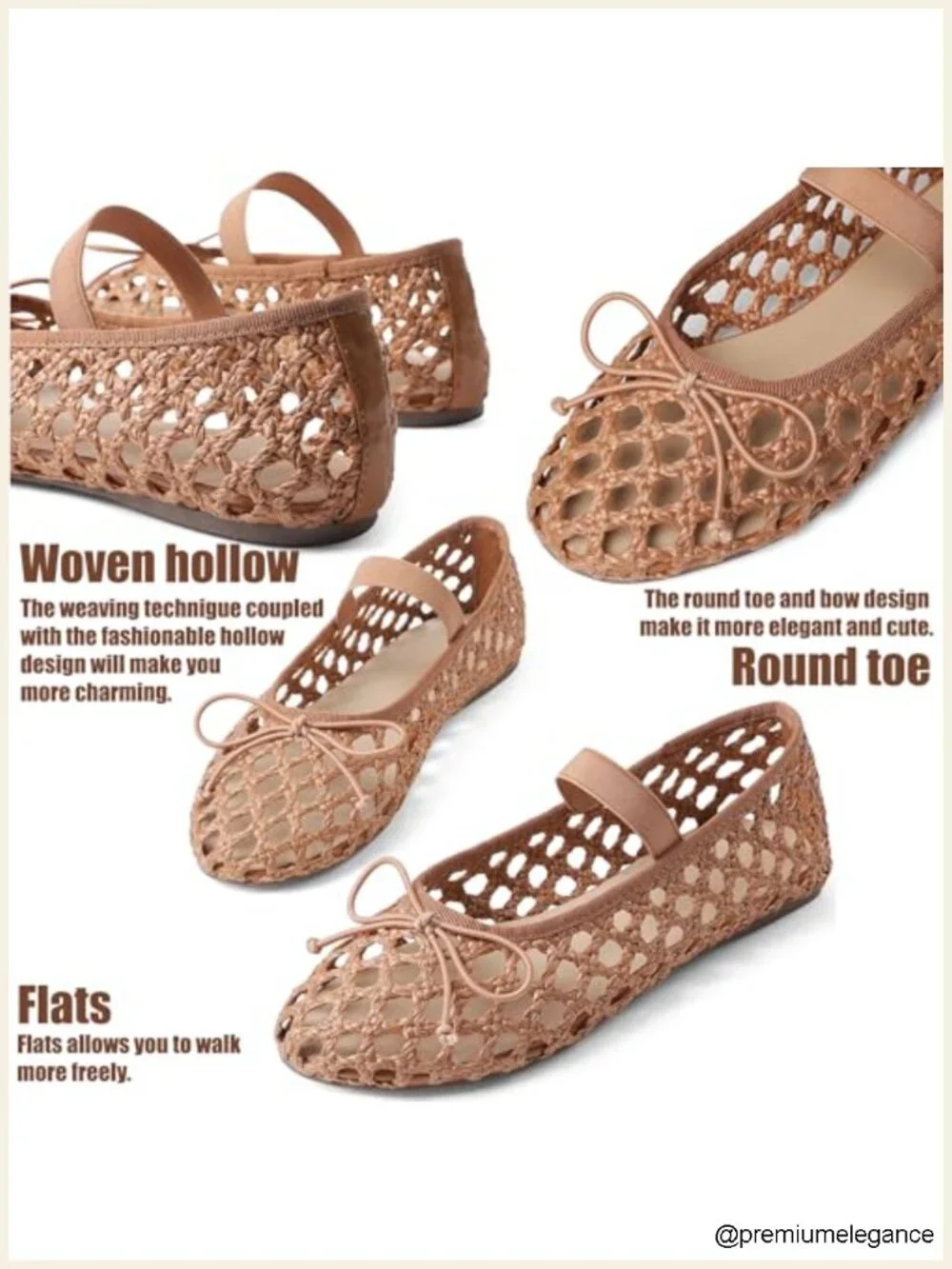 Woven Raffia Ballet Flats with Elastic Strap, Round Toe Mary Jane Flats